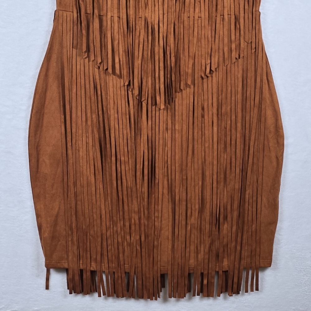 Idyllwind Garland Hippie Studded Fringe Faux Suede Sleeveless Mini Dress Sz.M - Picture 5 of 16
